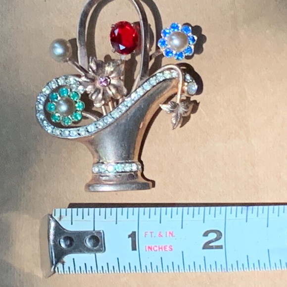 Vintage 1940s Sterling Basket of Flowers Brooch - Picture 2 of 6